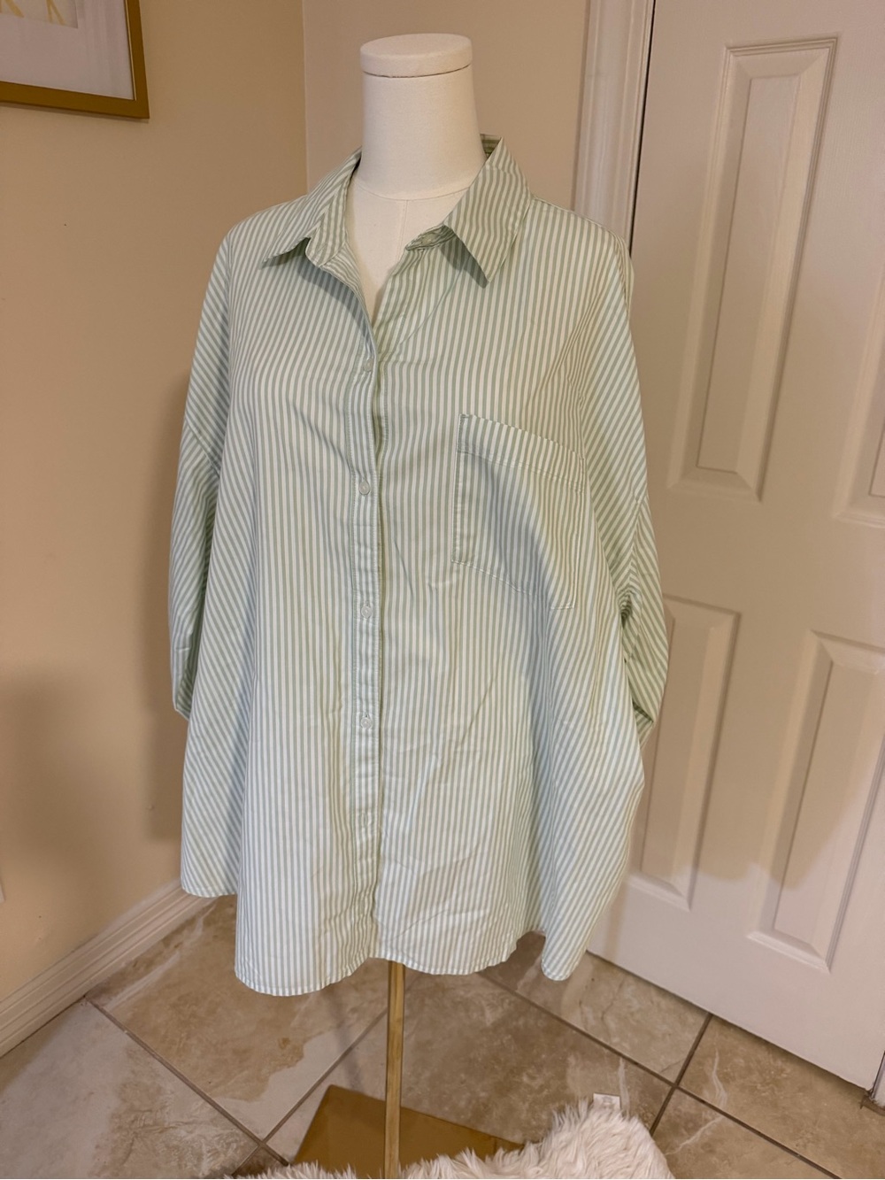 The Boyfriend Shirt from Old Navy-Light Green Striped Button-Up Shirt